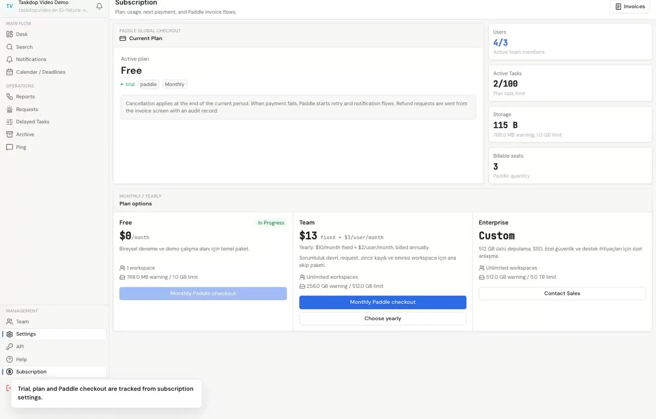 Trial and billing