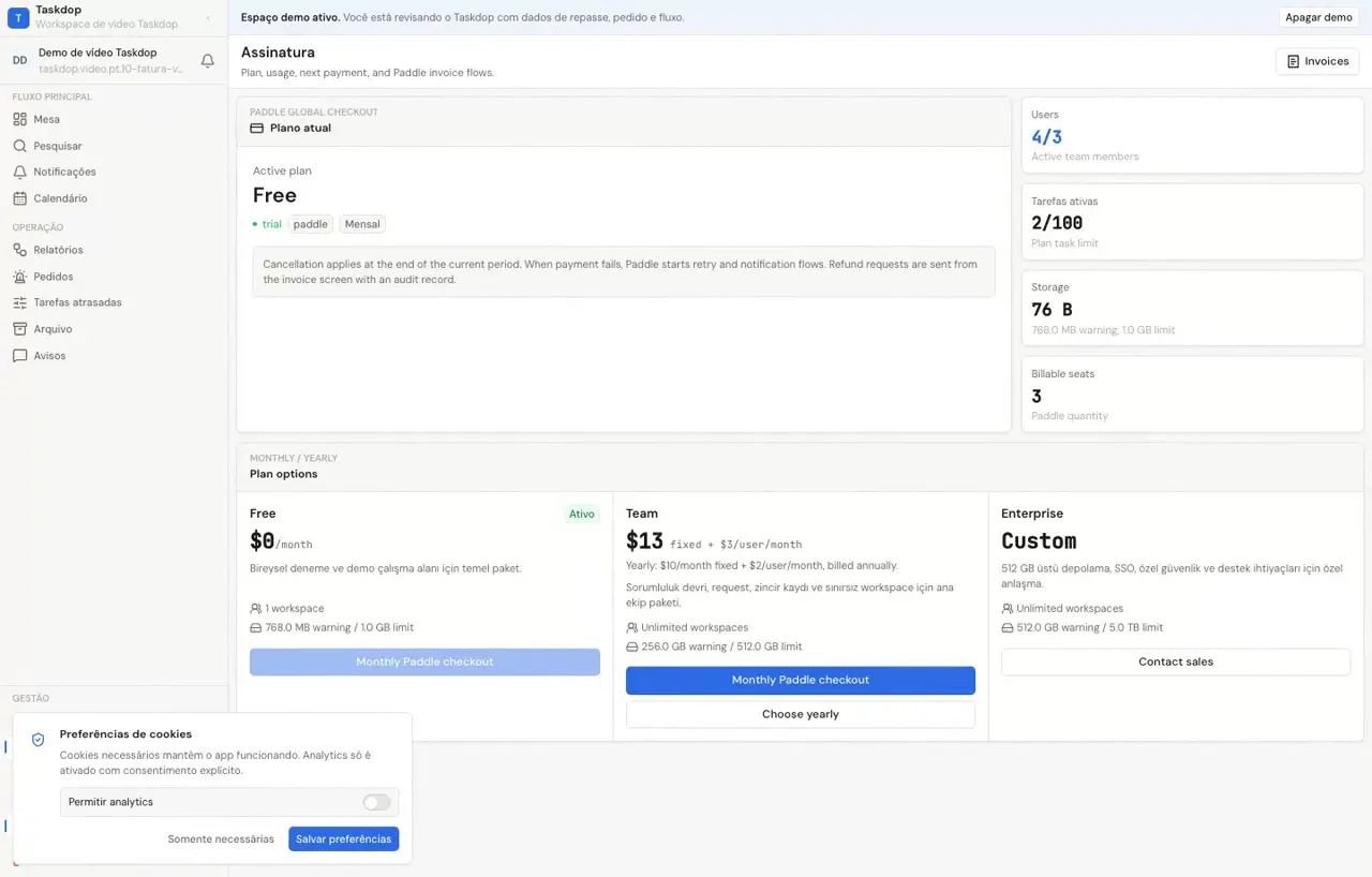Teste e cobrança